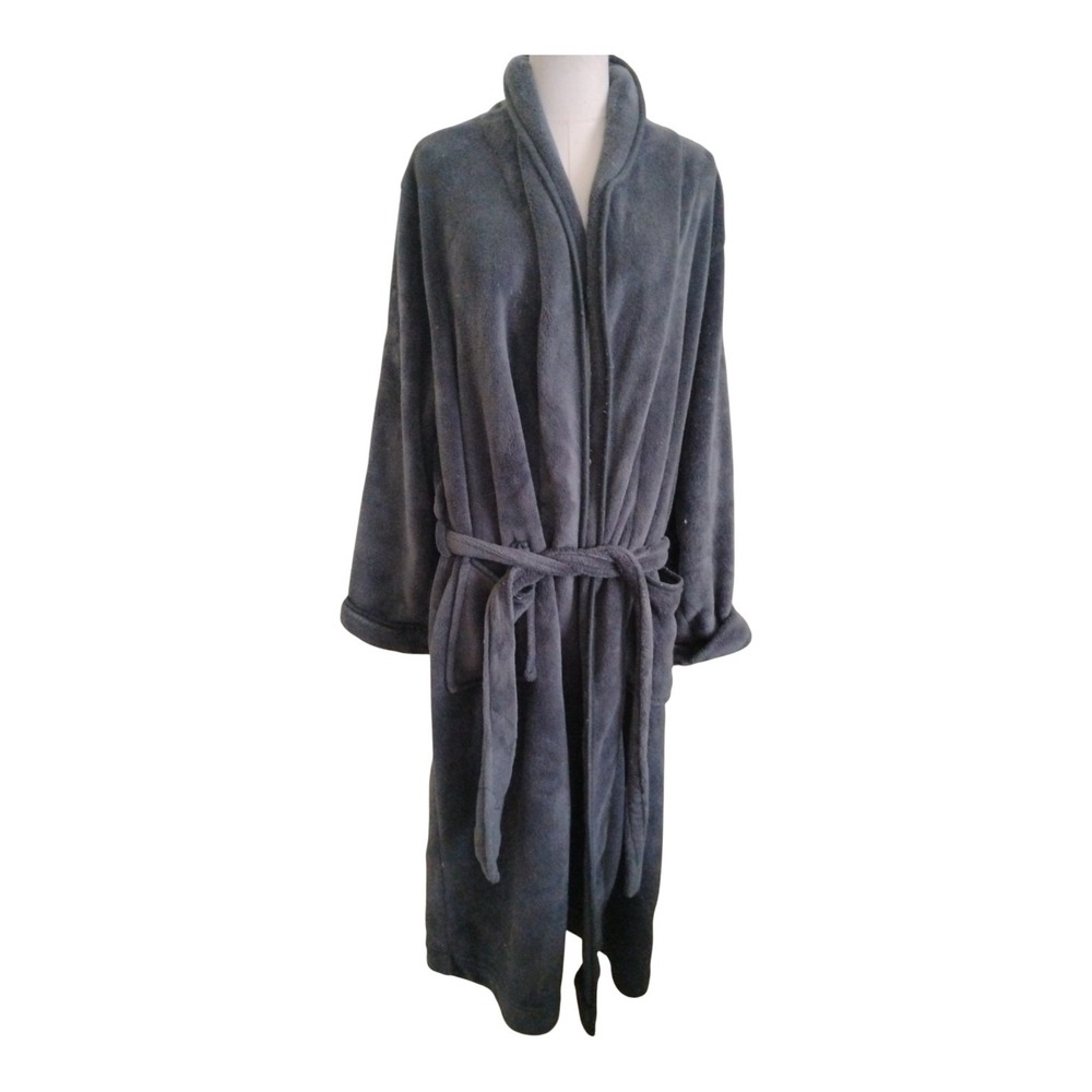 Unbranded Charcoal GrayFleece Robe Shawl Collar‎ Long Belted Bathrobe Size L/XL